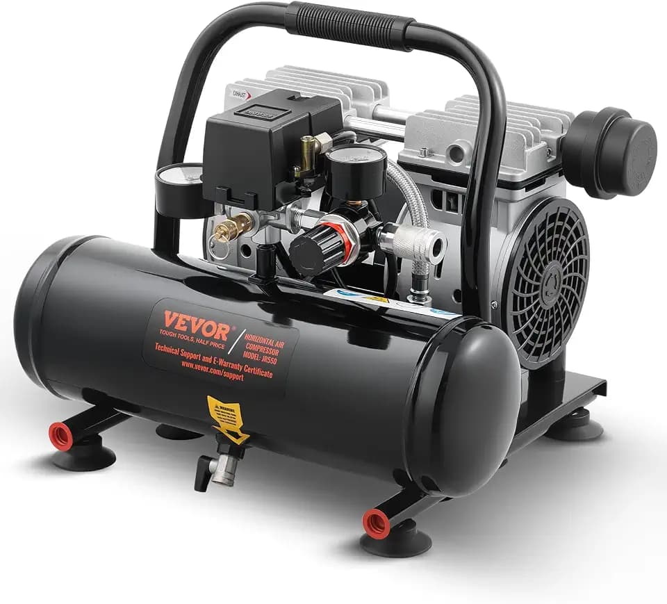 VEVOR Air Compressor, 1 Gallon Steel Tank, 1HP 1.5CFM @ 90PSI Oil Free Air Compressor & Max. 120PSI Pressure, 78dB Ultra Quiet Portable Compressor for Auto Repair, Tire Inflation, Spray Painting, 120V