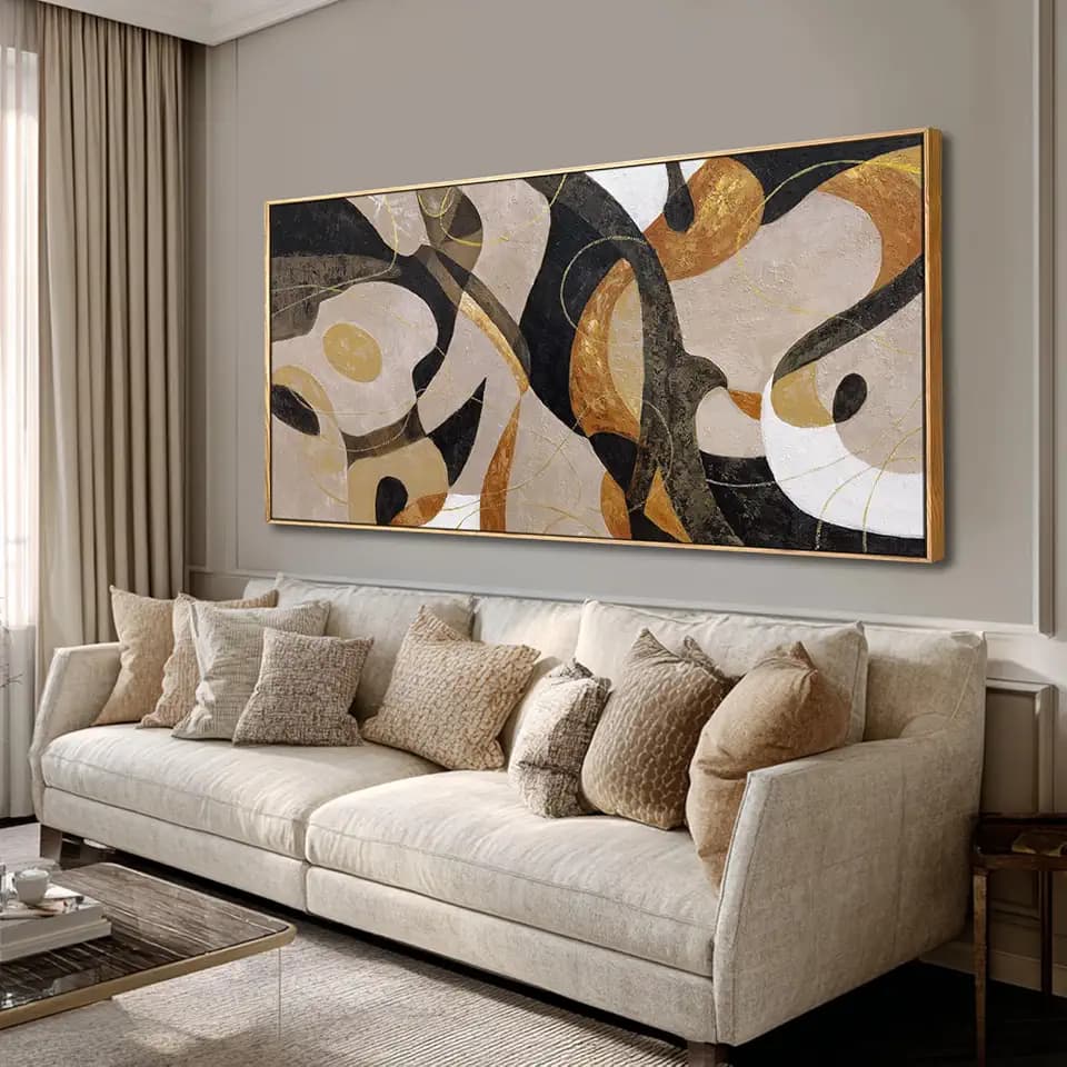 Large Framed Neutral Abstract Wall Art,Modern Beige Brown Canvas Prints Pictures,Minimalist Artwork Decor for Living Room Dining Bedroom 24"x48"