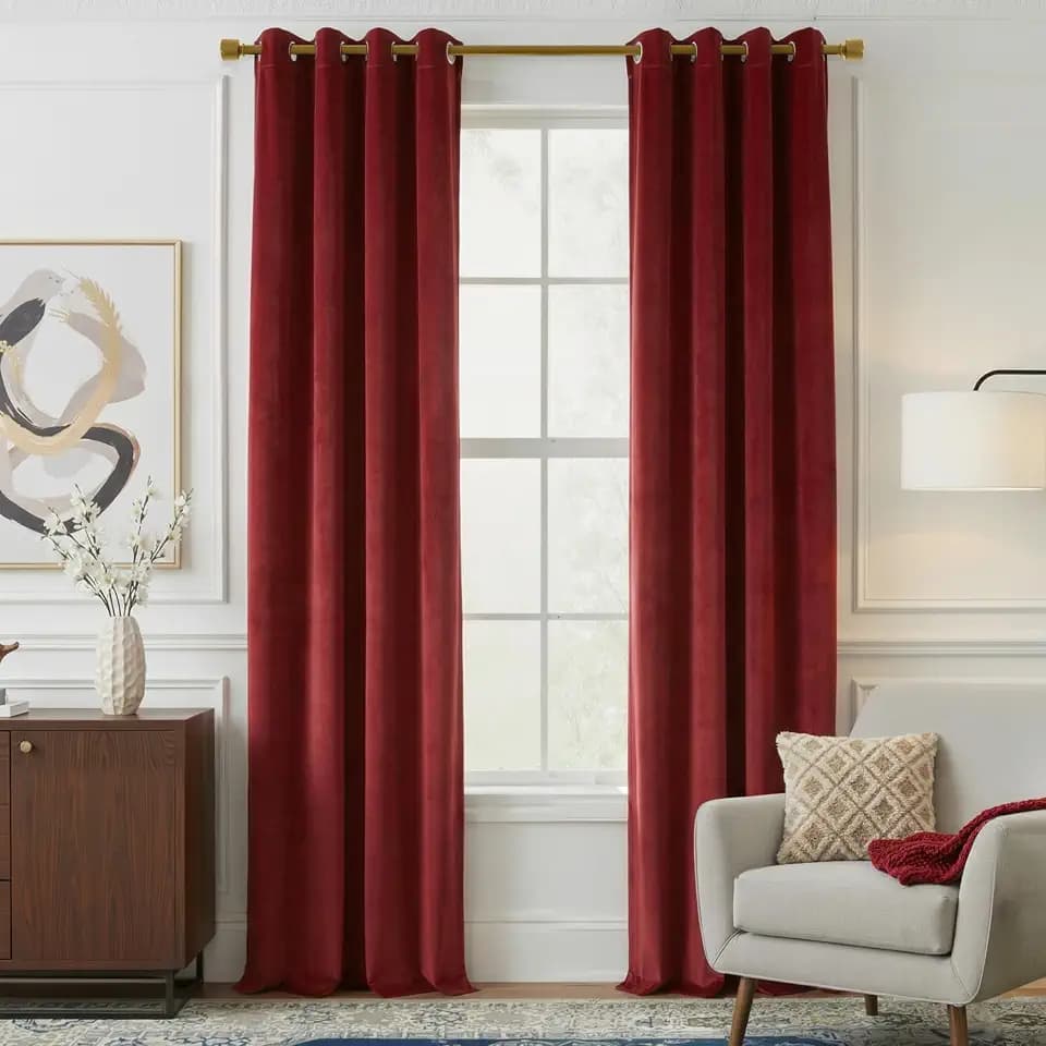 NICETOWN Velvet Curtains 102 inches Long, Red Velvet Curtains and Drapes, Red Thermal Insulated Curtains for Holiday Season Home Decoration (Set of 2, Grommet Top Design, 102 inches Long)