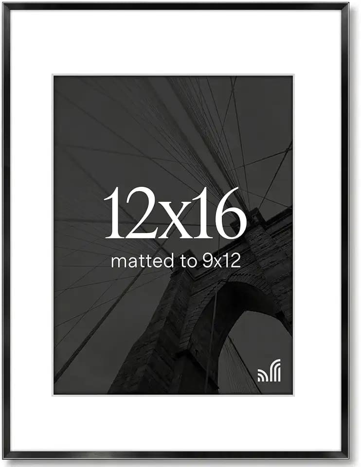 Americanflat 12x16 Picture Frame - Matted to 9x12 - Metal - Black