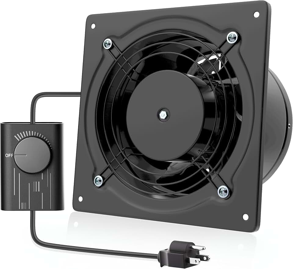 HG Power 6 Inch Exhaust Fan with Speed Controller, 308CFM Wall Exhaust Fanfor Kitchen, Bathroom, Metal Extractor Fan for Pet Room, Smoking Room, Attic, Garage, Window Ventilation