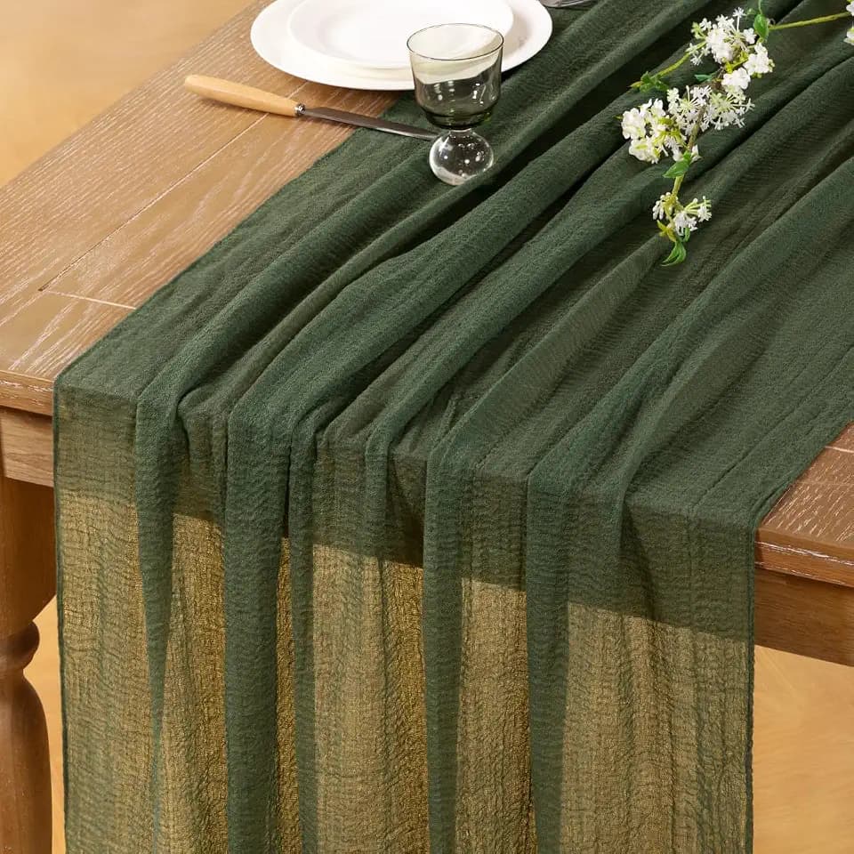 DeZerlor Olive Green Cheesecloth Table Runners 4 Pack Summer Party Runners