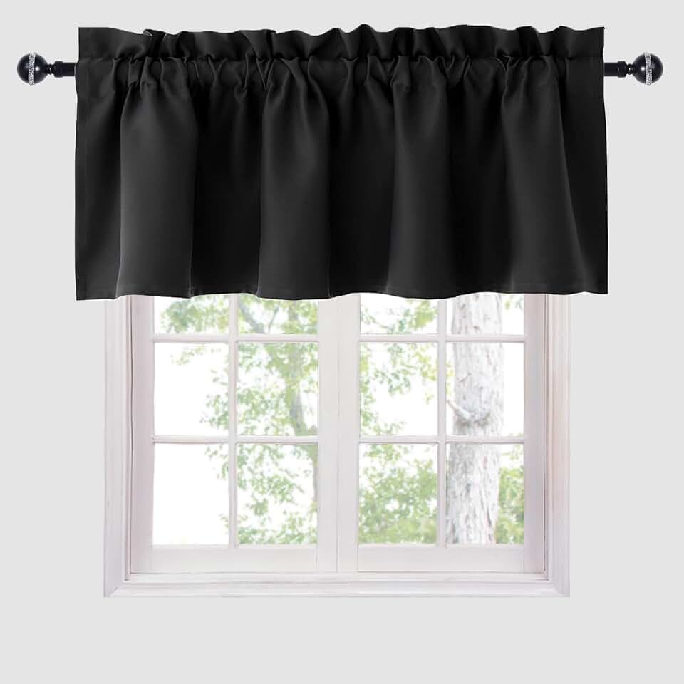Hiasan Black Valance Curtains for Window 42 x 12 Inches 1 Panel
