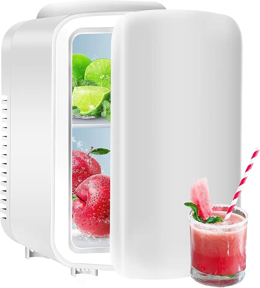 Simple Deluxe Portable Mini Fridge, 4L/6 Can Cooler and Warmer Compact Refrigerator for Skincare, Cosmetics, Beverage, Food, for Bedroom, White, Office, Dorm, Freon-Free, White