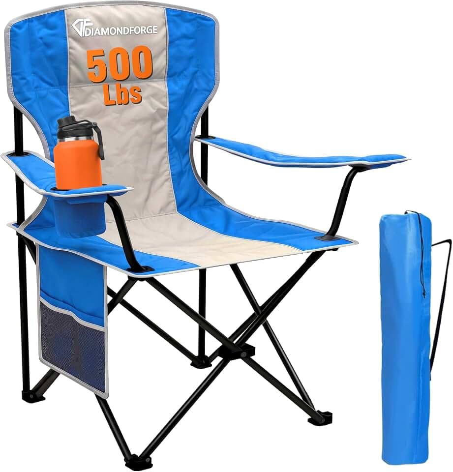 Camping Chair, 500 LBS High Back Sturdy Lawn Chairs Folding, Gray Blue