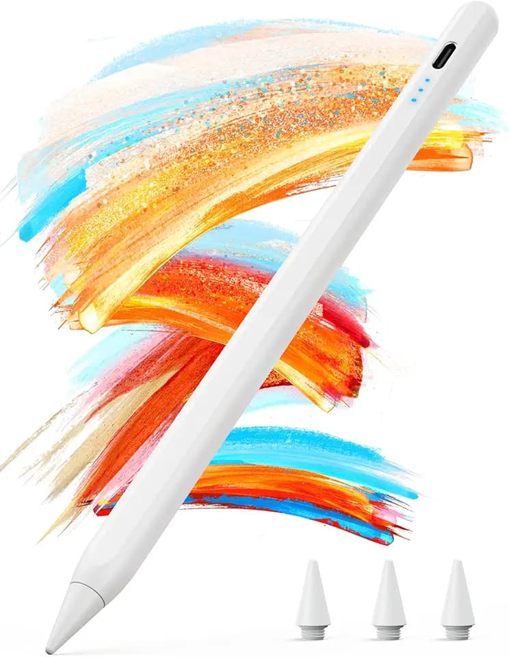 Kingone Stift für Apple iPad 2018-2026, 2X Schnellladung, kompatibel mit iPad 6~11th,Pro 11"/12.9"/13",Air 3~5th,Air 11"/13",Mini 7/6/5th, mit Magnetischer Haftung, Palm Rejection & Neigung, Weiß.