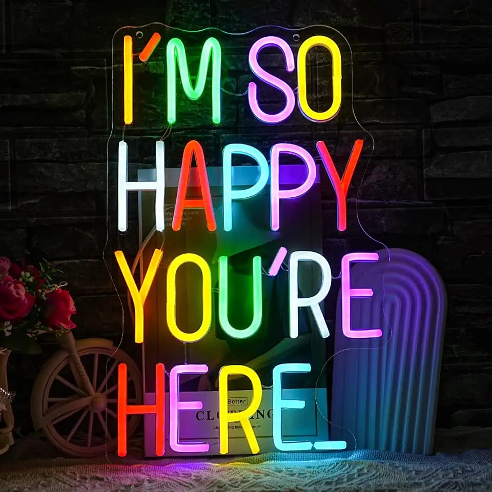 I'm So Happy You're Here Neon Sign Letter Neon Lights up Signs Dimmable Positive Affirmation LED Light for Kids Room Welcome Signs for Classroom Home Business Wall Art Decor (16.5''*10.6'')
