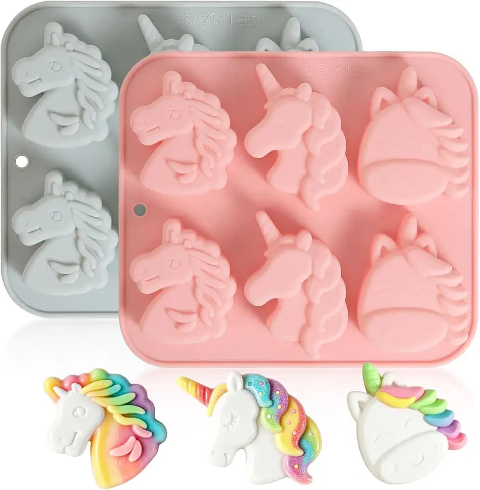 Large Unicorn Silicone Molds 2-Pack, 6-Cavity Non-Stick Unicorn Molds for Chocolate, Candy, Jelly, Gummy | Unicorn-themed Party, Perfect for Cake Decorations and Small Dessert Treats