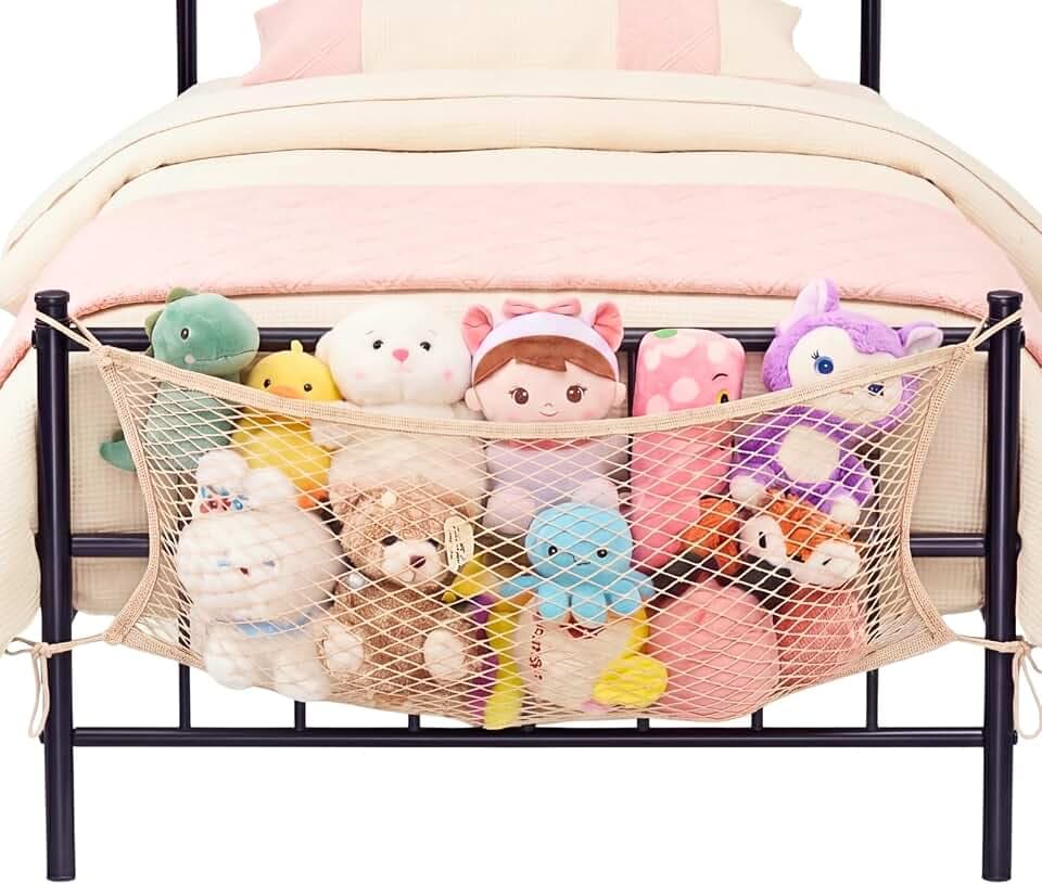 Stuffed Animal Storage Net for Kids, Toy Organizer Net, Cotton, Beige