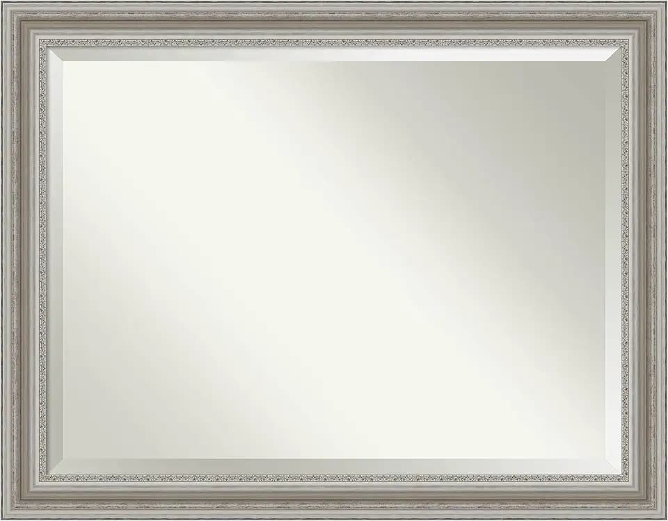 Amanti Art Silver Bathroom Mirror for Over Sink, 36x46 Parlor Silver Rectangle Vanity Mirror, X-Large Traditional Frame, Hangs Horizonally and Vertically, Bathroom Wall Decor, Beveled Edge