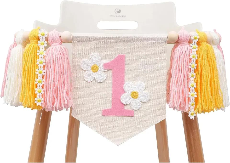 Daisy 1st Birthday Highchair Banner, Groovy Hippie Banner Daisy Boho Tassel, Boho Girls Dreamy Daisies Banner for Boho Daisy Theme First Birthday Party Decoration and Photo Props
