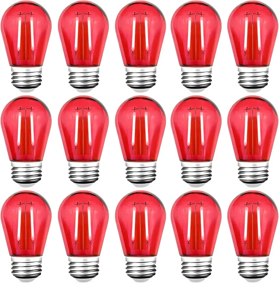 15 Pack S14 LED Red Light Bulbs, Shatterproof Plastic 2 Watt