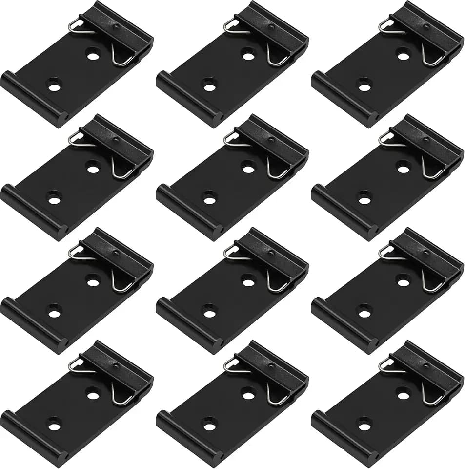 12 Pcs Din Rail Mounting Clip 1.08 Inch Width Snap in Din Rail Universal Black Aluminum Alloy Relay Clip for 35mm Din Rail Switches and Injectors