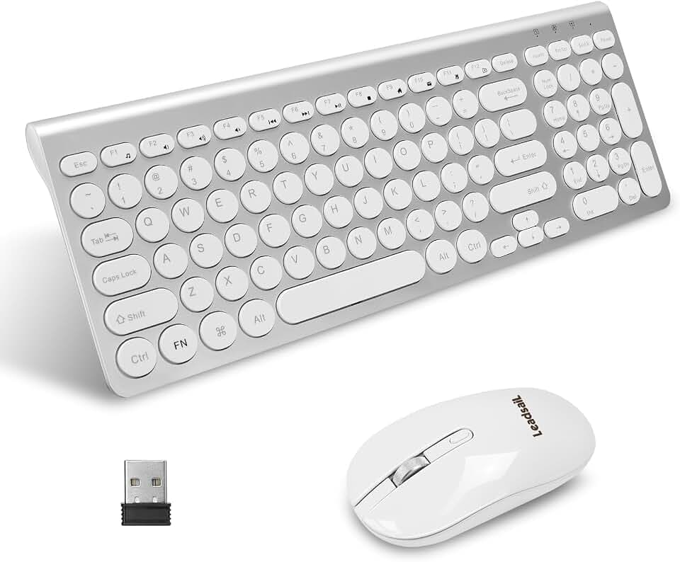LeadsaiL KF29 Kabellose Tastatur und Maus-Set, kabellose USB-Maus und kompakte Computertastaturen, QWERTY-UK-Layout für HP/Lenovo Laptop und Mac-Silber