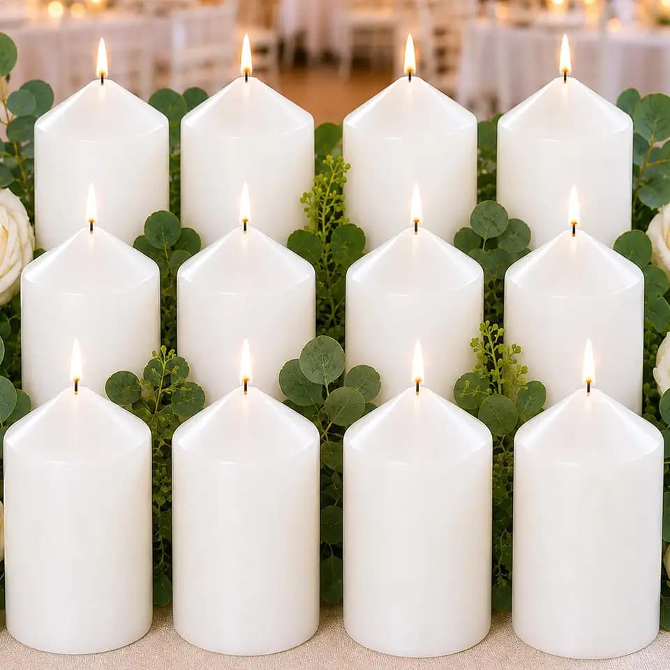 Pillar Candles White Bulk 2x3 Inch Unscented Candle for Votive 12Pack