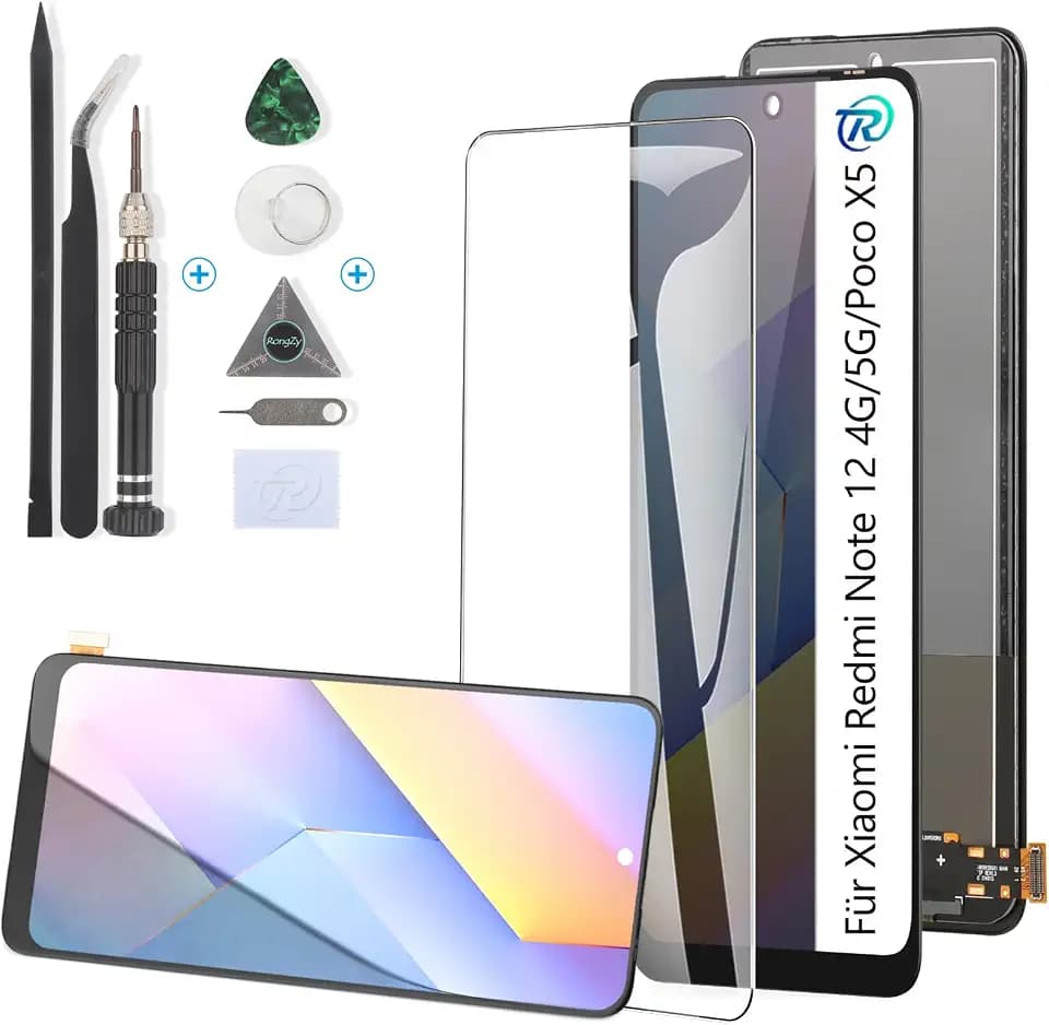 RongZy LCD Display für Xiaomi Redmi Note 12/Poco X5 Touchscreen und LCD Bildschirmersatz mit Reparatur Werkzeuge Kit(Schwarz)