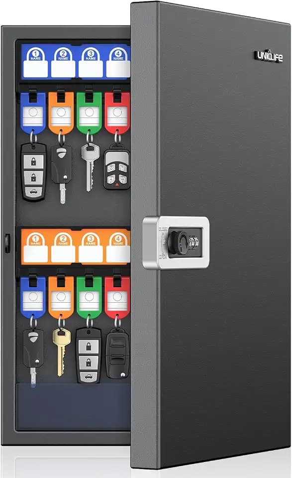 Uniclife 32 Keys Key Lock Box, Wall Mount Key Box, Key Cabinet, Car Key Organizer with Writable Key Racks and Tags, Security Key Holder Storage Box for Office, Hotel & Company