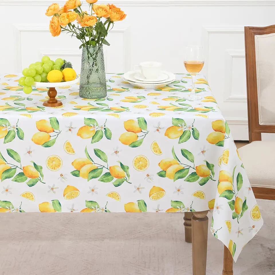 Romanstile Summer Rectangle Plastic Tablecloth, 100% Waterproof Oil-Proof Lemon PVC Table Cloth, Heavy Duty Vinyl Table Cover for Dining, Camping, Picnic, Outdoor - 54 x 78 Inch, Lemon