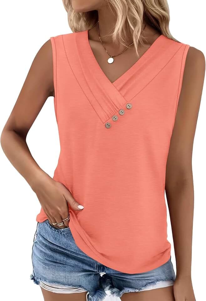 Sampeel Tank Top for Women Summer Button Down V Neck T Shirts Sleeveless Loose Fit Fashion Tops 2026