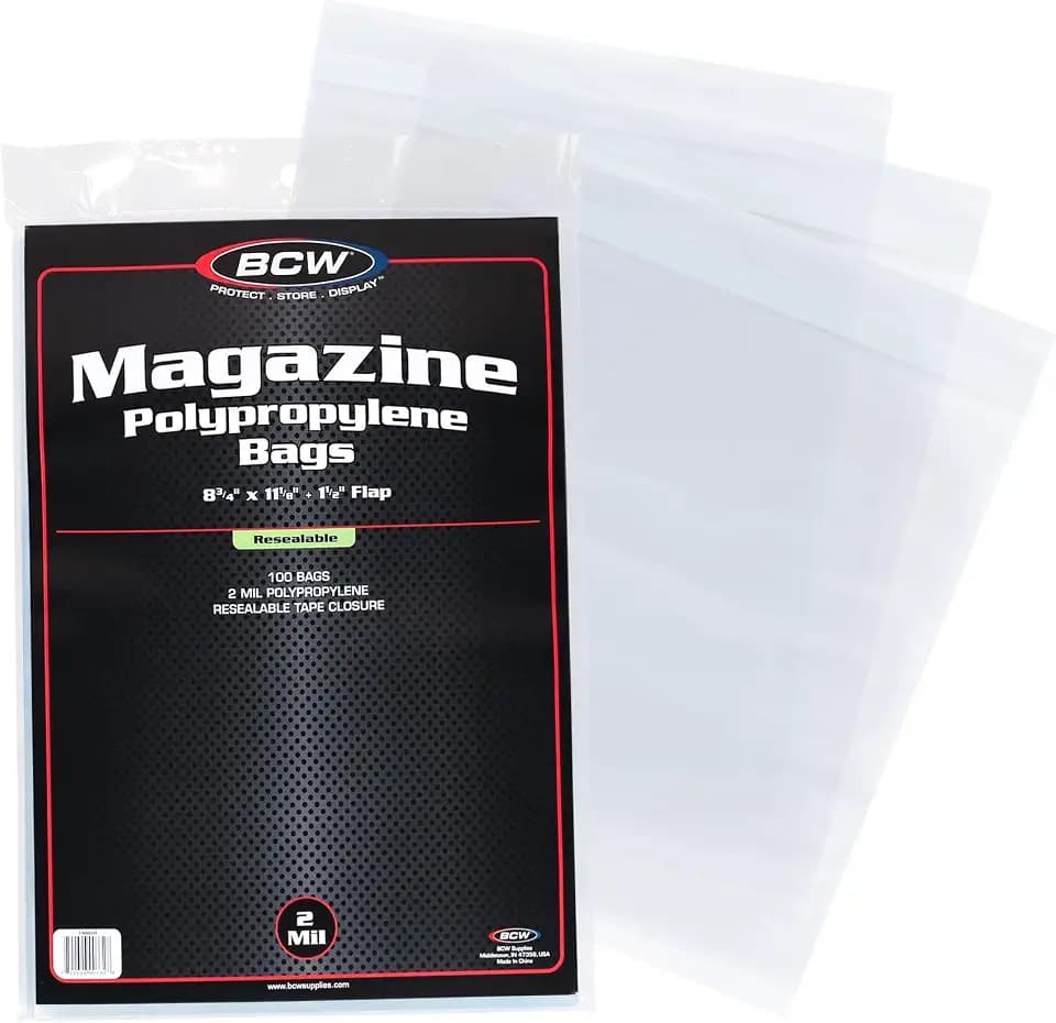 BCW Resealable Magazine Bags, 8 3/4 x 11 1/8 Inches, Acid-Free, 100 Count