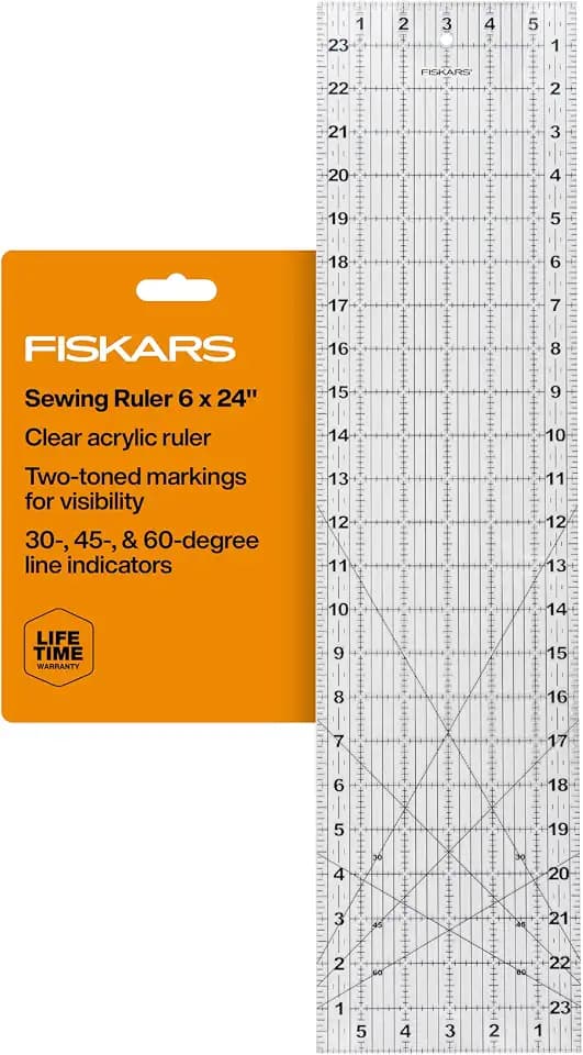 Fiskars 6" x 24" Sewing & Quilting Ruler with Gridlines, Clear/Black