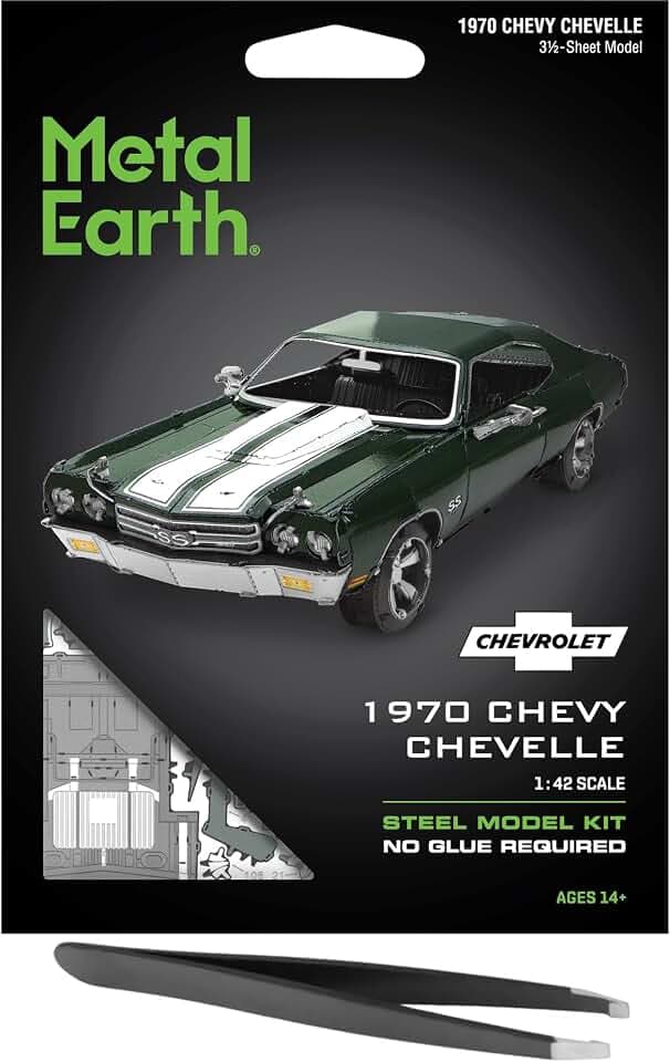 Fascinations Metal Earth 1970 Chevy Chevelle Metal Model Kit Bundle with Tweezers