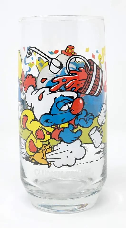 1983 Hardees Clumsy Smurf 12 oz. Collector Glass Tumbler