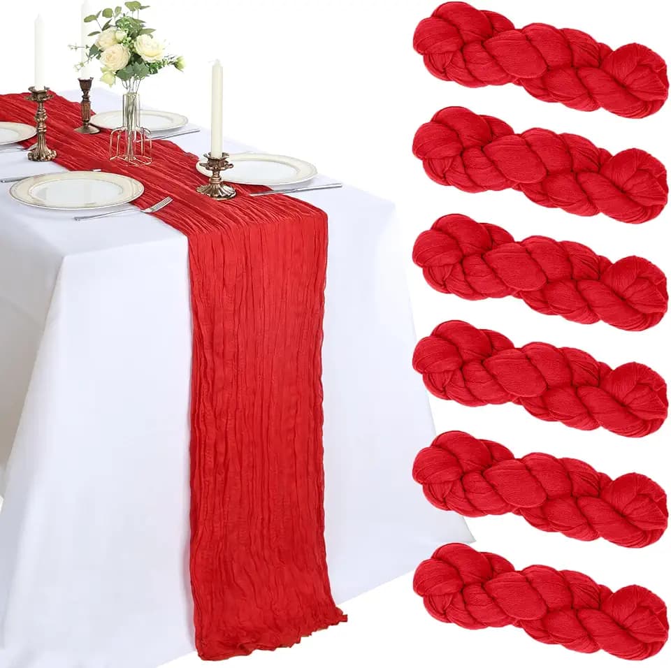 6 Pack 10Ft Red Cheesecloth Table Runner 23 x 120 Inch