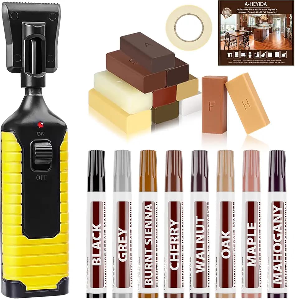 Laminat Reparaturset - Parkett Reparaturset with 11 Farben Hartwachs,Einfache Lösung Reparatur von Kratzern, Löchern,Verschleiß in Holz,Vinyl Reparatur set für Holzböden Möbel