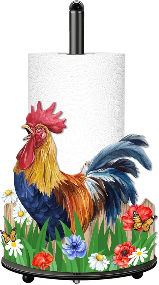 Rooster Paper Towel Holder, Rooster Decor for Countertop Cute Farmhouse Home Table, Housewarming Birthday Gifts for Farm