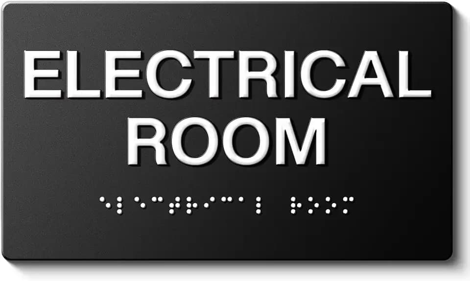 ELECTRICAL ROOM Signs with Raised Text & Grade 2 Braille, Matte Black Finish Easy Install with Double-Sided Tape, ADA Compliant Conference Room Office Door Sign