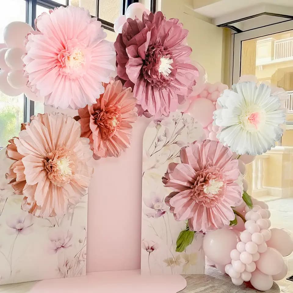 Giegxin 6 Pcs 31.5" 24" Pink Giant Tissue Paper Flower, Boho Pom Pom Decor