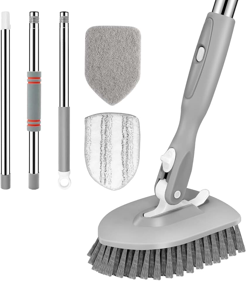 SetSail Tile Tub Scrubber Brush 3-in-1 Long Handle Shower Scrubber, Gray