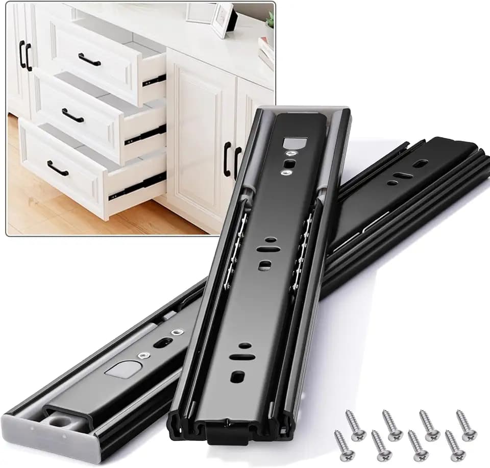 Push to Open Drawer Slides 1 Pair Full Extension 12 14 16 18 20 22 24 inch Side Mount Pull Out Kitchen Cabinet Rails Bracket Replacement Ball Bearing (Push to Open-1 Pair, 14 Inch)
