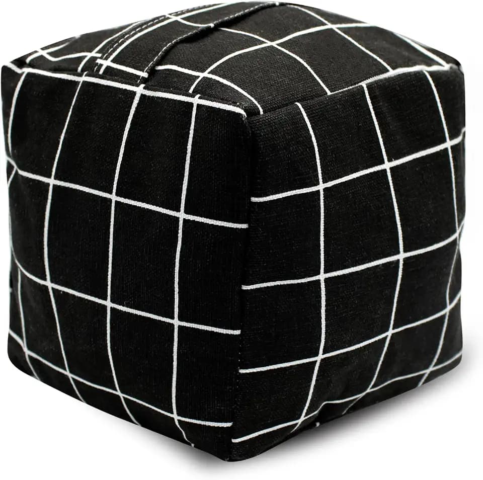 Decorative Weighted Door Stopper, Fabric Door Stop with Handle, Square Cube Heavy Duty Door Floor Stop Wall Protectors for Home Office Bedroom Living Room Exterior Doors, Black Check