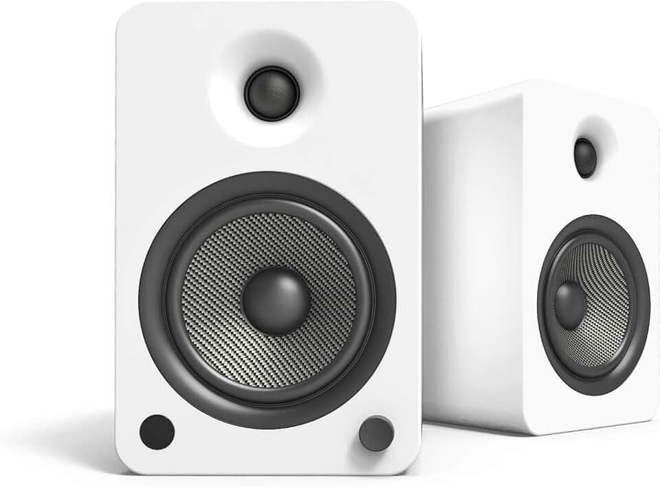 Kanto YU6MW Powered Speakers with Bluetooth | Built-in Phono Preamp | 200W Peak Power | 1" Silk Dome Tweeter and 5.25" Kevlar Driver | Auto Standby and Startup | Remote Included | Pair | Matte White
