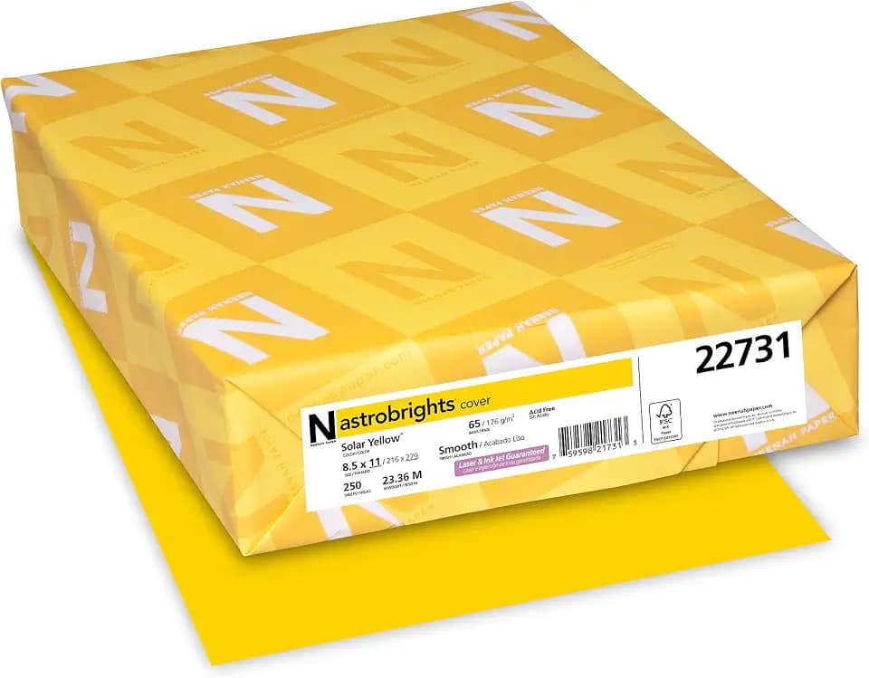Astrobrights Color Cardstock, 65 lb Cover Weight, 8.5 x 11, Solar Yellow, 250/Pack