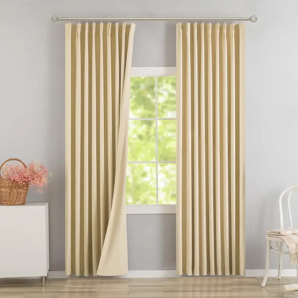 DONREN Beige Pinch Pleated Blackout Curtains with Hooks - 108 inch Length Room Darkening Thermal Insulated Window Curtain Panels for Living Room Bedroom 2 Panel 40" Wx108 L