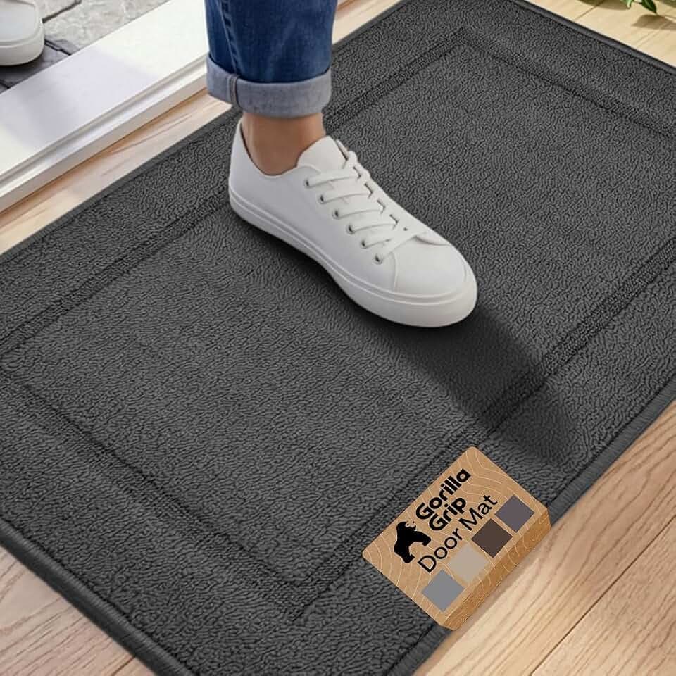 GORILLA GRIP Indoor Door Mat, Rubber Backing Entry Rug 35x22, Dark Gray