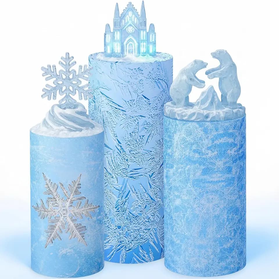 Mindsoft 3 Set Cylinder Stand Covers for Party,Blue,Snow
