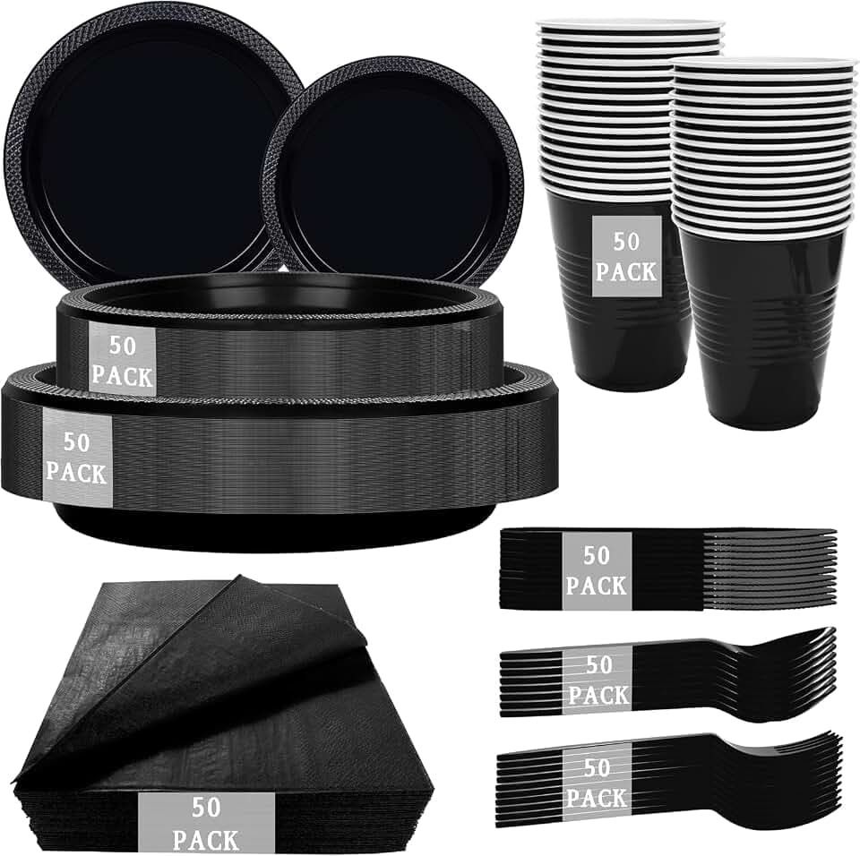 MirthMood 350PCS Black Disposable Plates,black plates disposable for Party