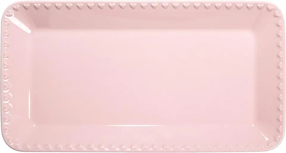 Paris Hilton Rectangle Ceramic Stoneware Serving Platter Tray, Embossed Hearts, Microwave Safe, 15x8-Inch, Pink