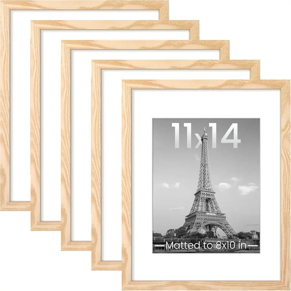 upsimples 11x14 Picture Frame, Gallery Wall Frames Set of 5, Natural Style