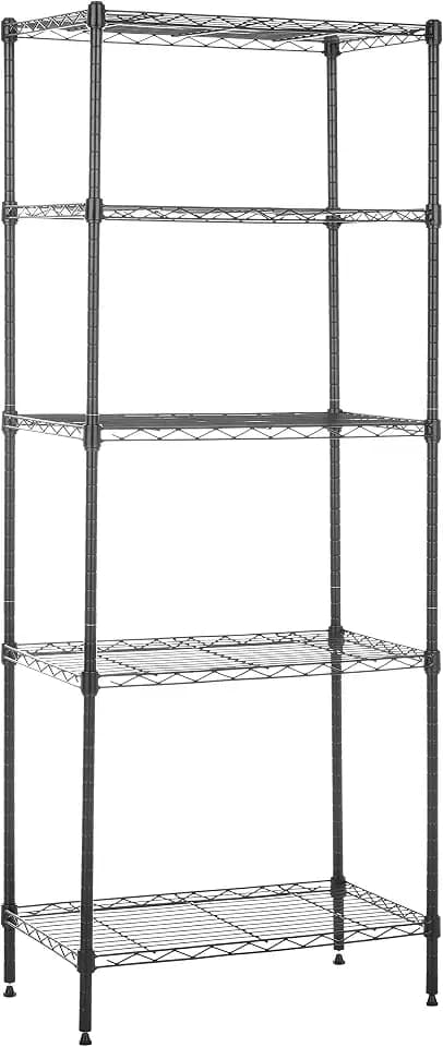 Amazon Basics 5-Shelf Multipurpose Adjustable Steel Garage Shelving Unit, Storage Rack for Kitchen, 200 lbs Per Shelf, Easy Assembly, 13.4"D x 23.2"W x 60"H, Black
