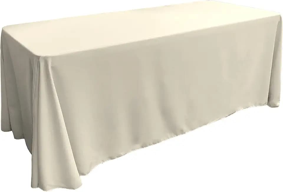 LA Linen Polyester Poplin Washable Rectangular Tablecloth, Stain and Wrinkle Resistant Table Cover 90x132, Fabric Table Cloth for Dinning, Kitchen, Party, Holiday 90 by 132-Inch, Ivory