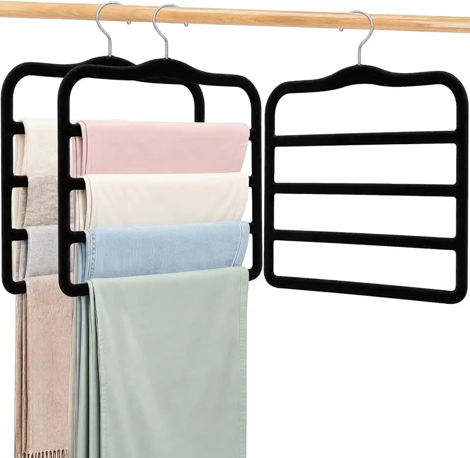 4 Tier Velvet Pant Hangers, 2 Pack Non Slip Multi Layer Closet Organizers