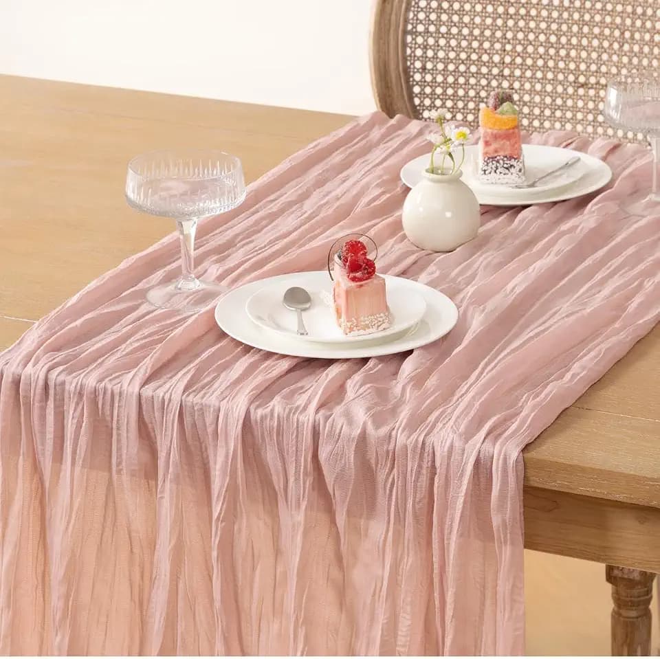 12 Pack Dusty Pink Cheesecloth Table RunnerRustic 35×120 Inch