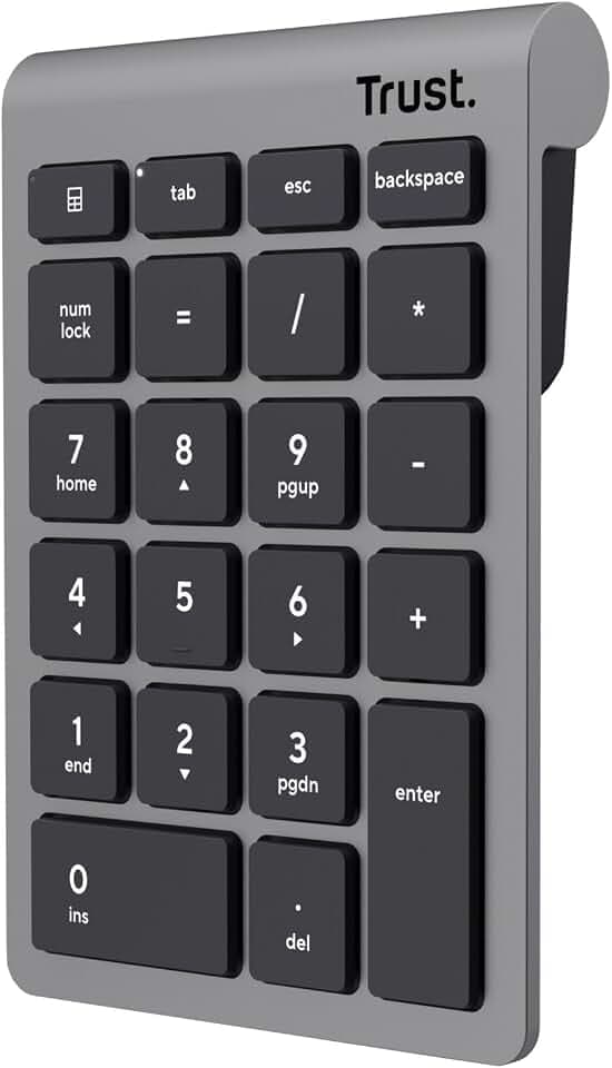 Trust Xalas Numpad Kabellos für Laptop und Desktop PC, 22 Tasten, Silber