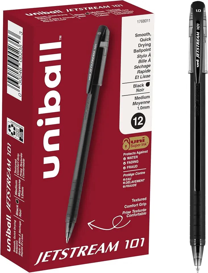 uniball™ Jetstream 101 Ballpoint Pens, Medium Point (1.0mm), Black, 12 Pack