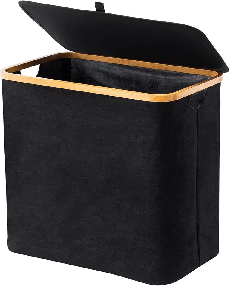 YOUDENOVA Large Laundry Hamper with Lid, 90L Collapsible Dirty Clothes Basket with Handle Foldable Storage Bin for Towels Blanket Toys in Dorm Bedroom Closet and Bathroom (Black)